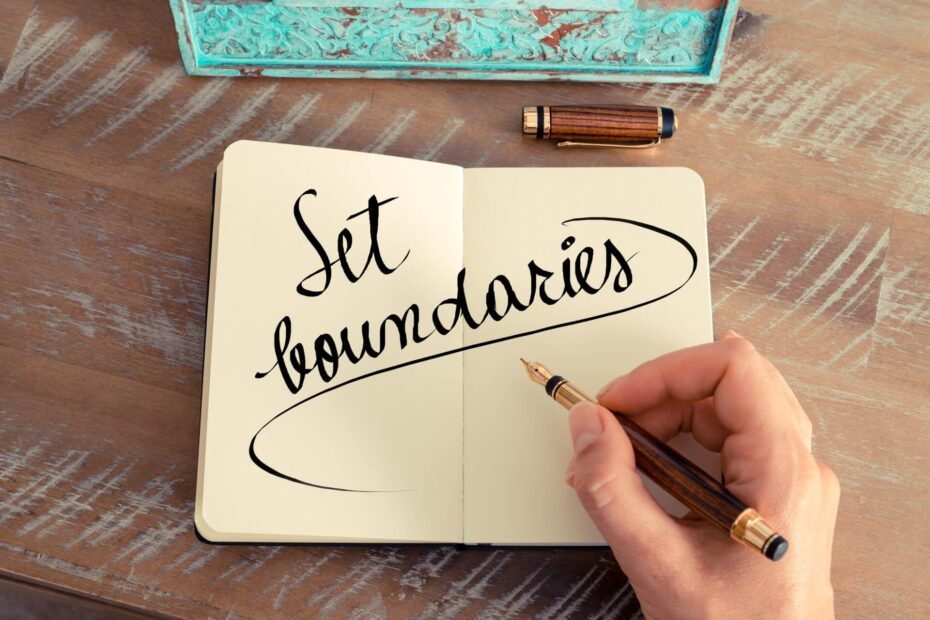 text on paper that says set boundaries